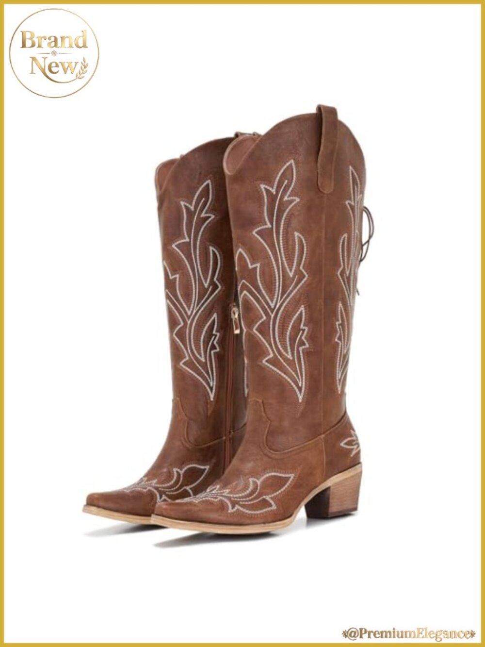 Wide Calf Western Cowboy Boots Faux Leather Knee High Square Toe - Picture 6 of 6